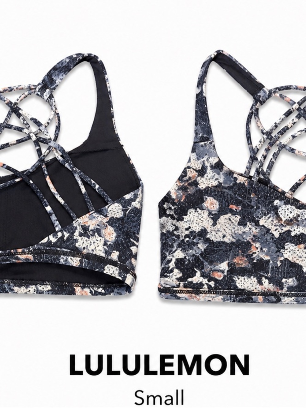 lululemon athletica Printed Strappy Sports Bra - Black & Cream Fleck